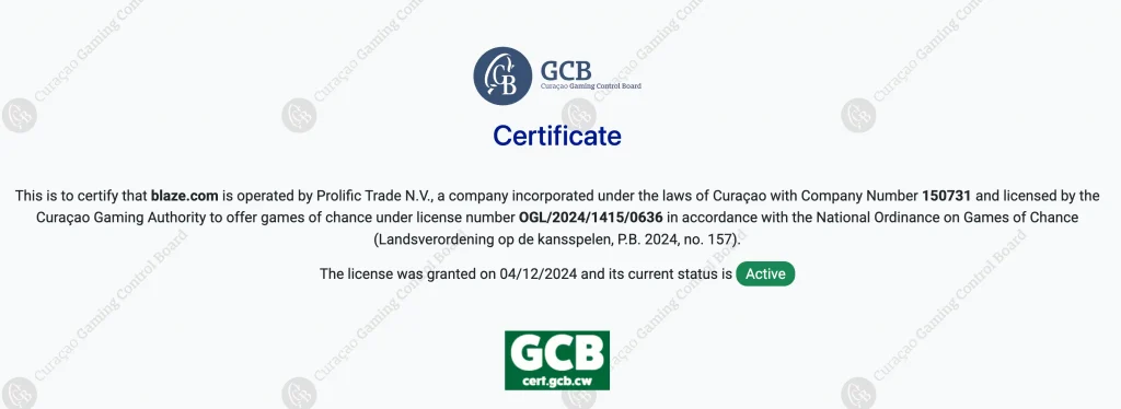 Blaze: Certificado